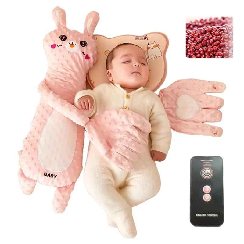 Peluche qui tapote bébé lapin rose apaisante naturelle bébé dort