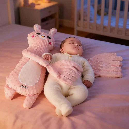 Peluche qui tapote bébé lapin rose apaisante bébé dort