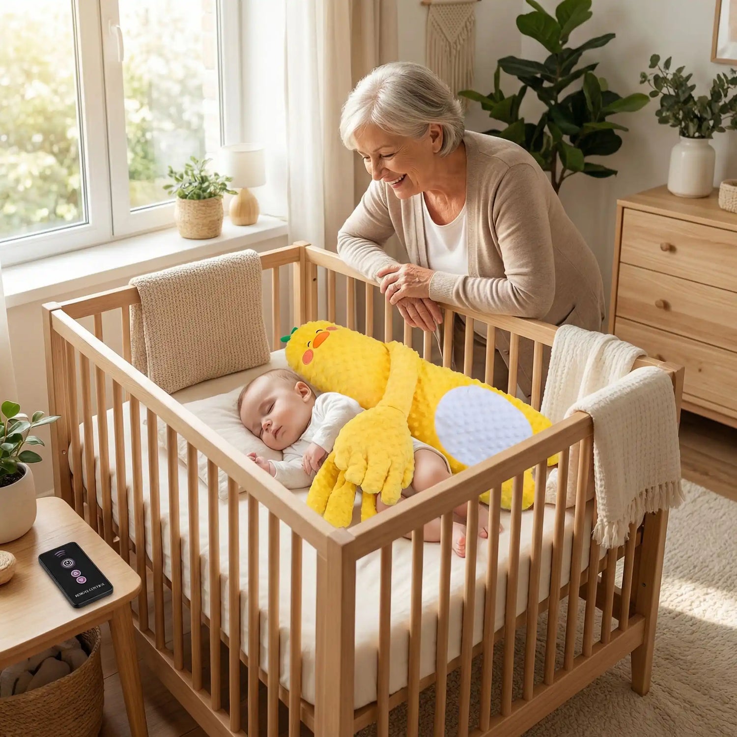 peluche qui tapote bébé poussin sommeil apaisant bébé dort-grand-mère