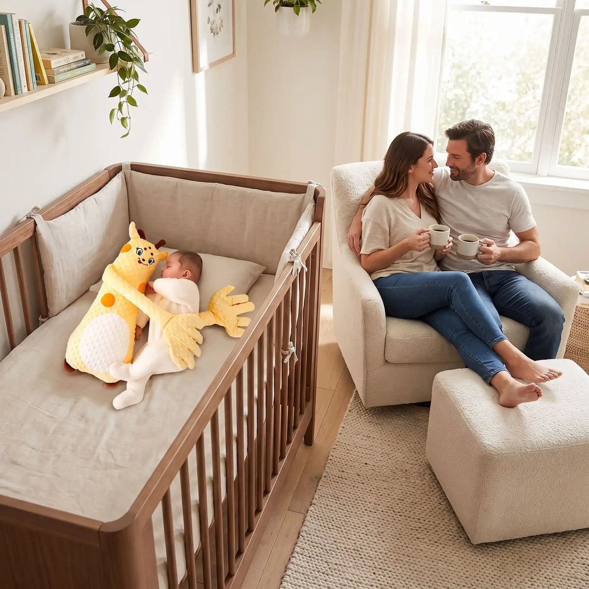 peluche tapotant bébé cerf jaune  bébé dort parent relaxent