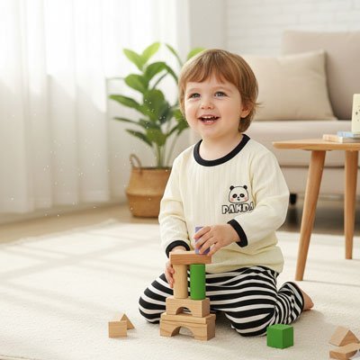 Pyjama bébé coton bio doux Panda enfant joue bloc