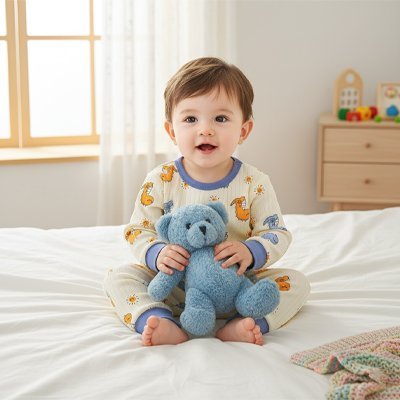 PYJAMA BEBE DOUCEUR BIO DEUX PIECES BLEU GARCON ASSIS DOUDOU BLEU