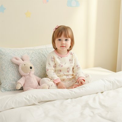 PYJAMA BEBE DOUCEUR BIO DEUX PIECES ROSE FILLE ASSISE LAPIN