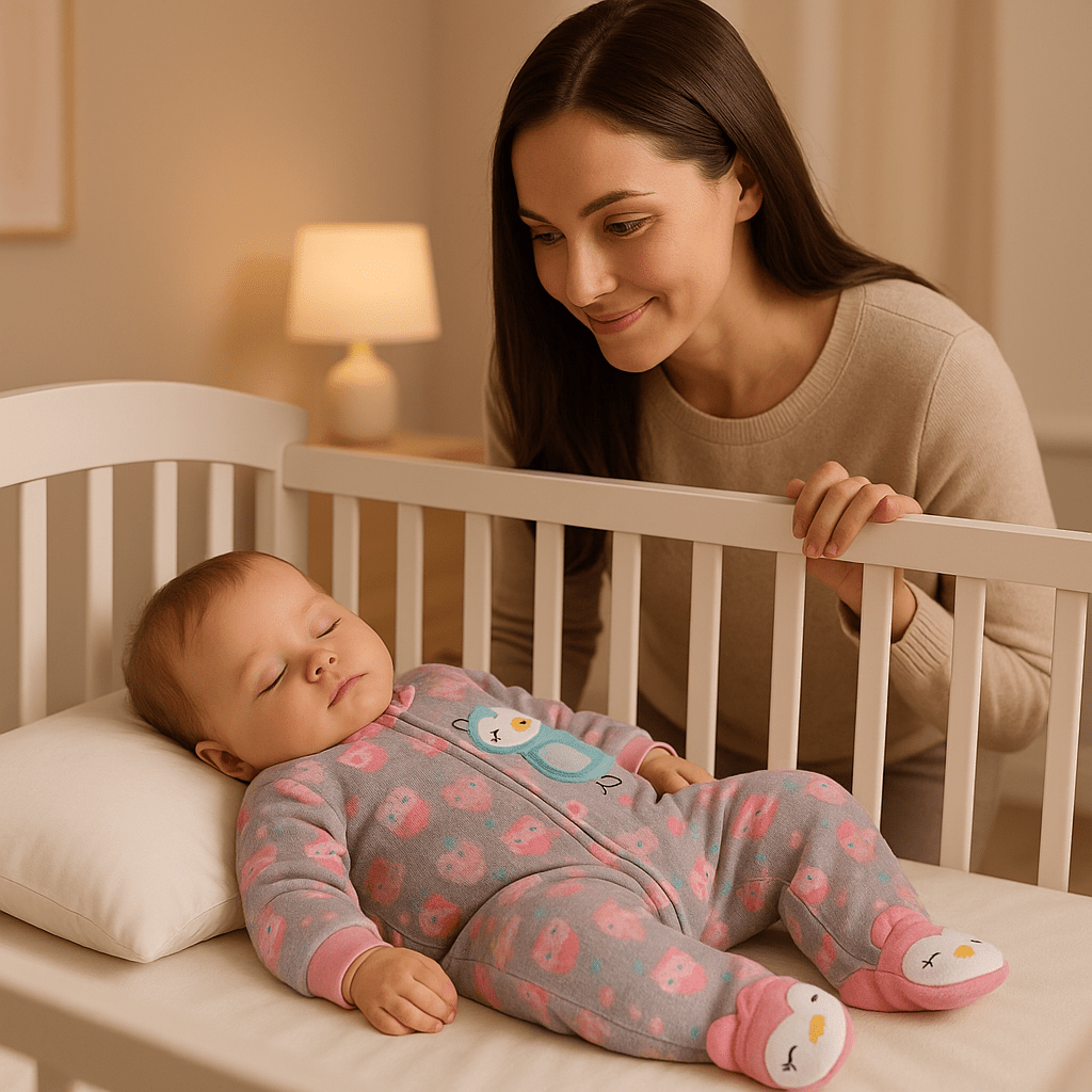 pyjama bébé fille nuit calme bébé dort maman admire