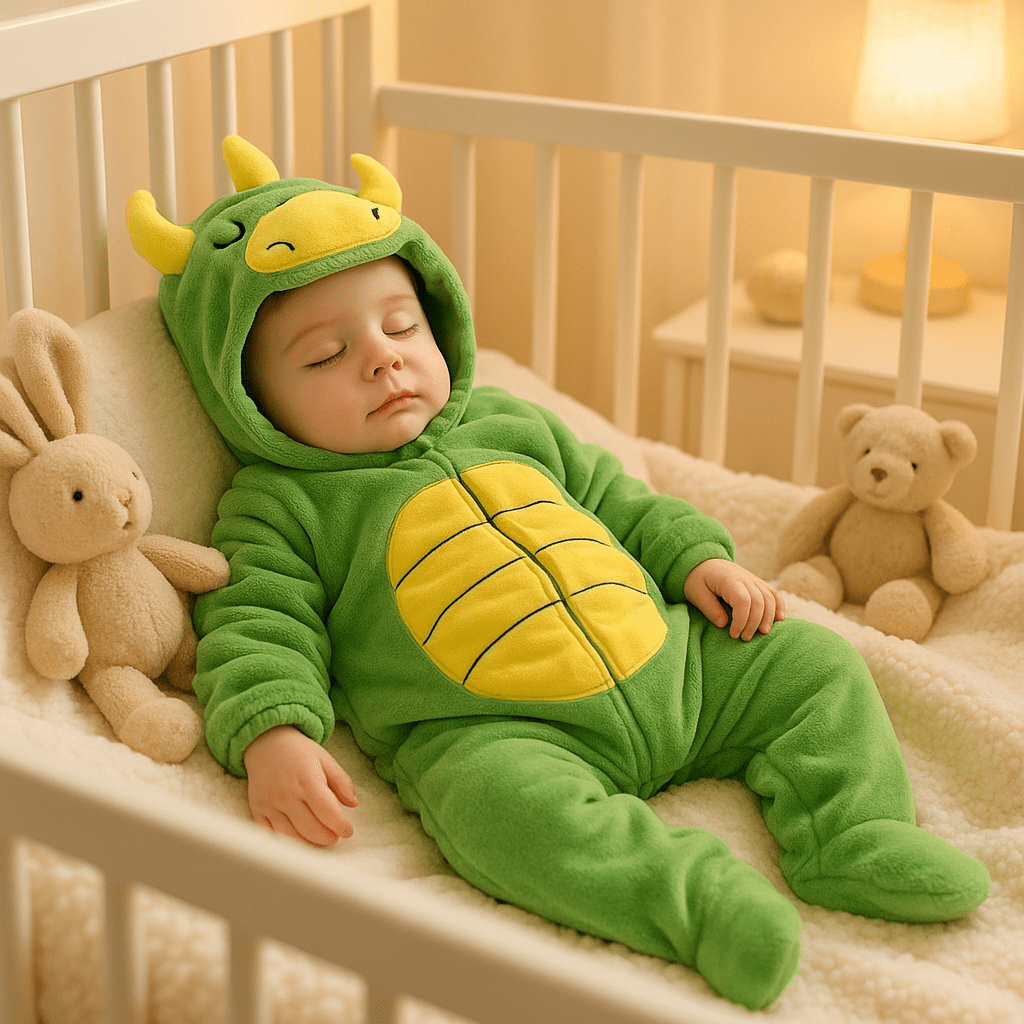 pyjama bébé garçon bonne nuit dinosaure vert bébé dort 