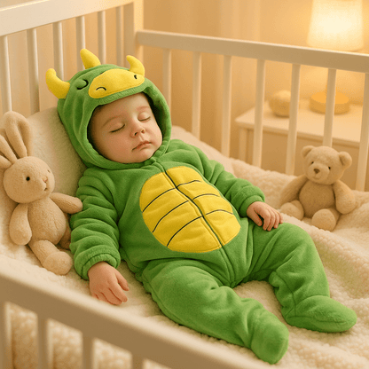 pyjama bébé garçon bonne nuit dinosaure vert bébé dort 