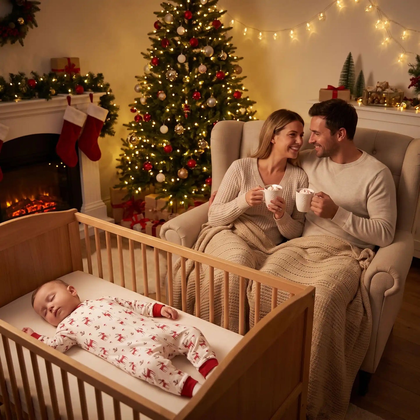 pyjamas bébé Noel coton douceur renne bébé dort parents profitent