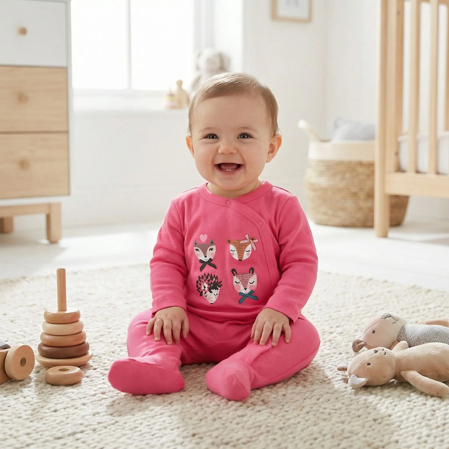 pyjama bébé renard nuits câlines rose bébé joyeux assis