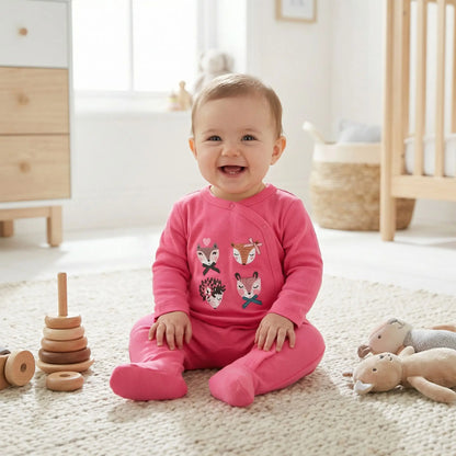 pyjama bébé renard nuits câlines rose bébé joyeux assis