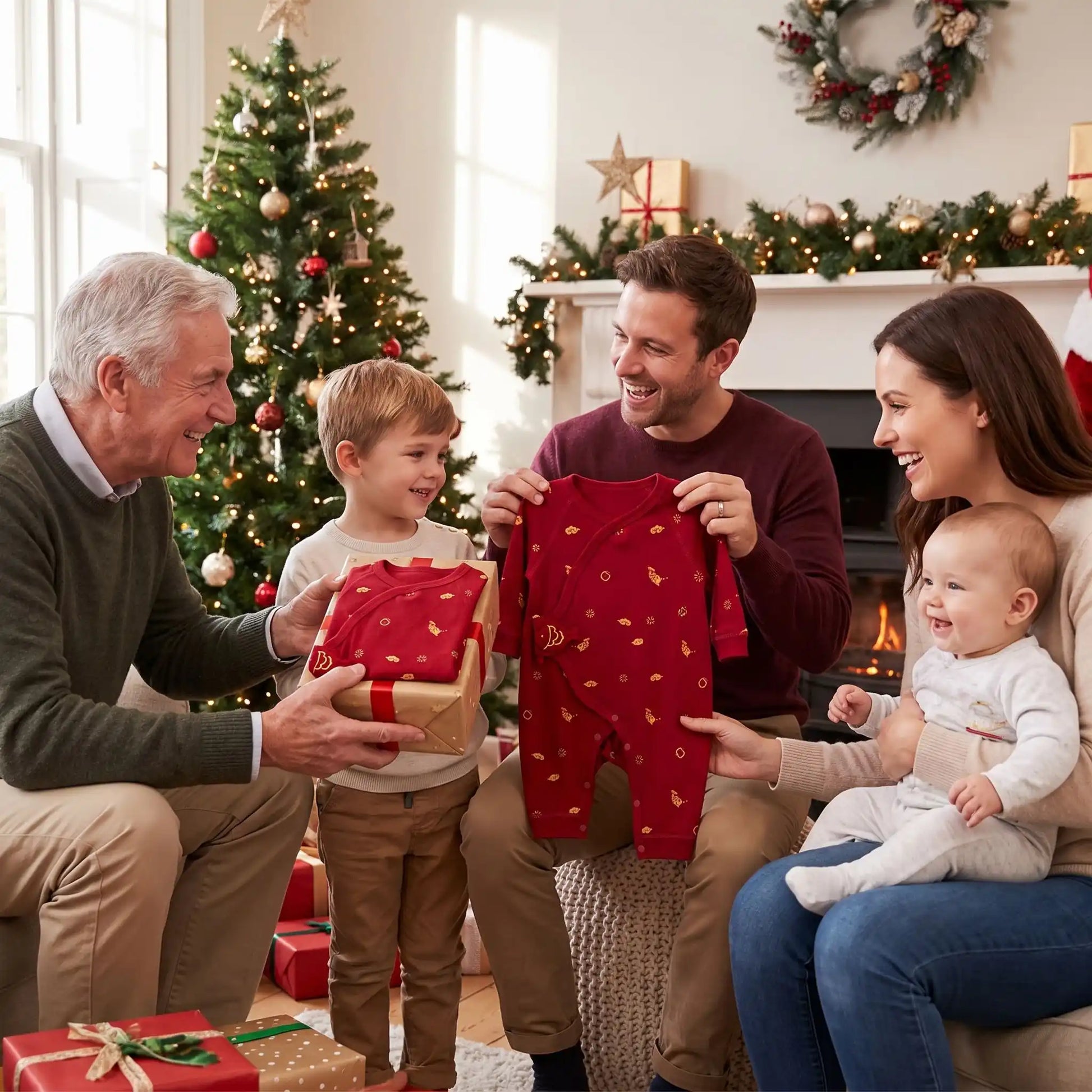 pyjama de noël bébé coton Poisson élégant rouge cadeau noêl