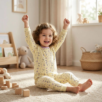 pyjama deux pièces bébé fille coton fleuri  fille joyeuse