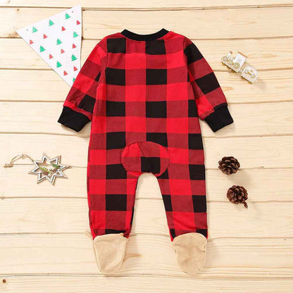 Pyjama de Noël bébé Cerf coton doux carreaux vue face