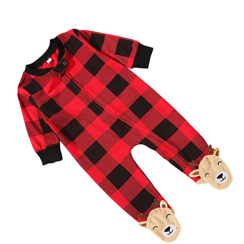 Pyjama de Noël bébé Cerf coton doux carreaux vue face
