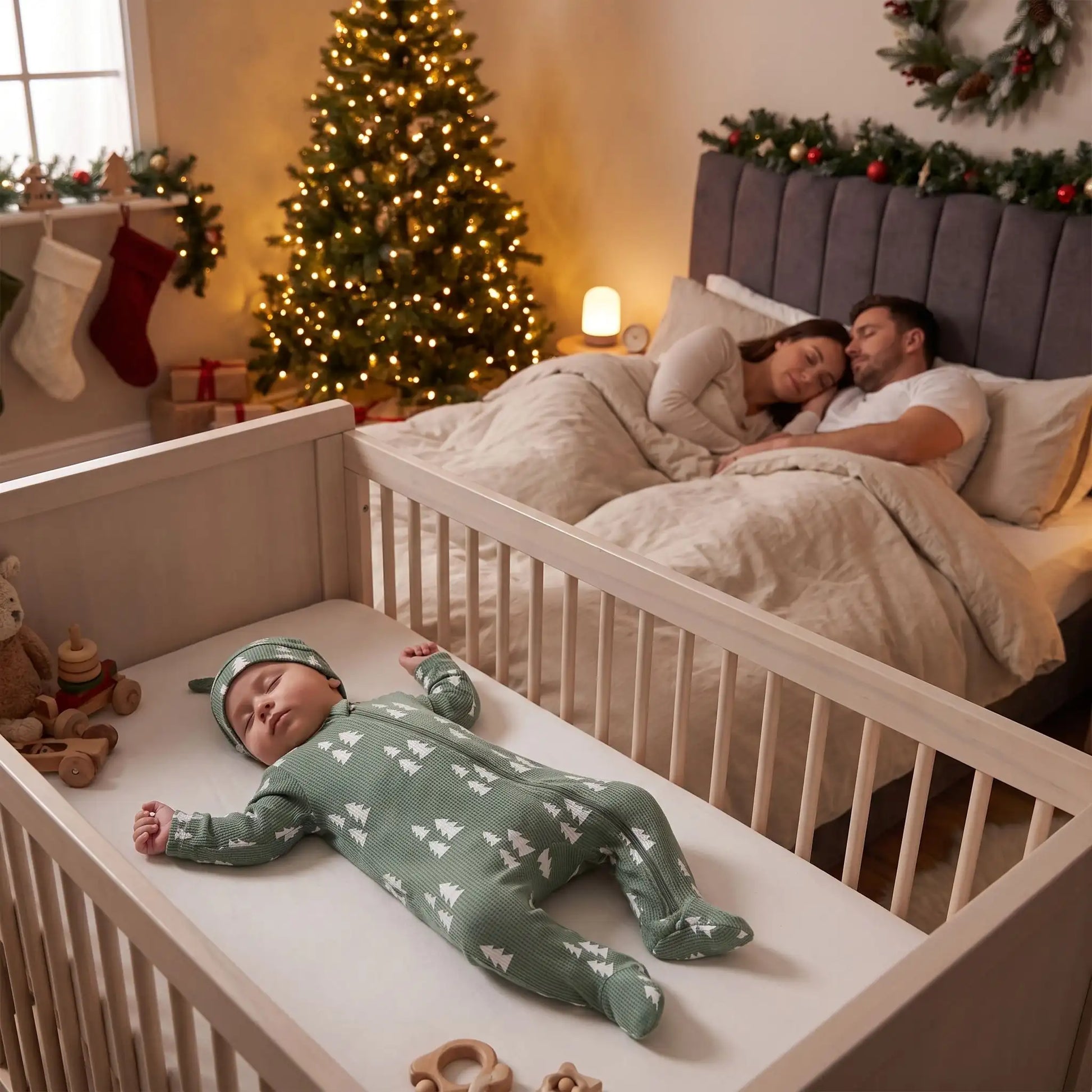 pyjama noël bébé coton doux sapin  magique bébé  parents dorment