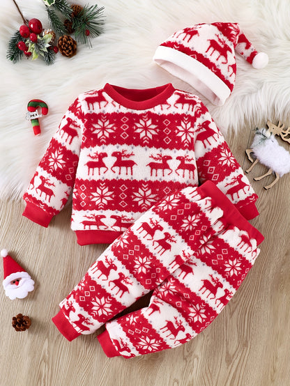 pyjama noël bébé douillet flanelle trois pièces rennes rouge blanc