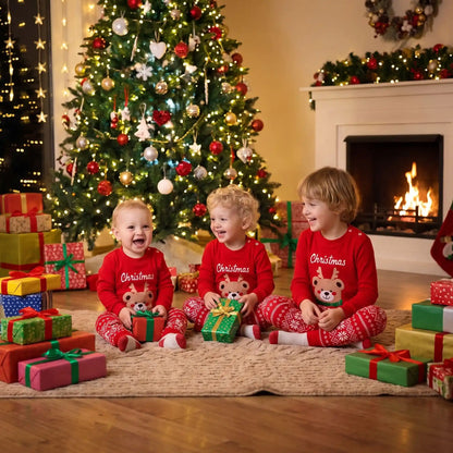 pyjama noël garçon coton doux festif deux pièces rouge cadeaux