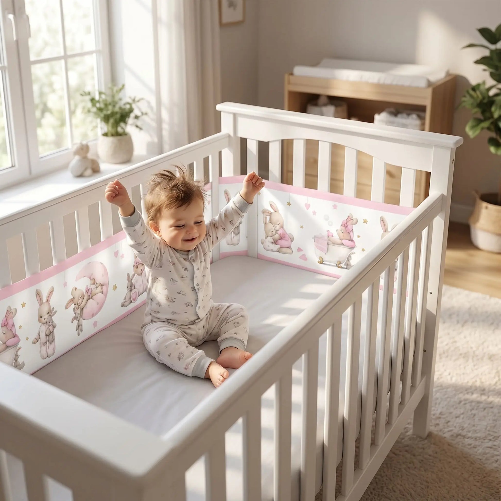 tour de lit bébé respirant lapin Douceair bébé bon humeur réveil