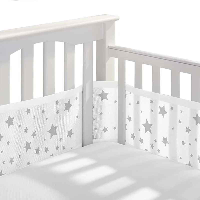 Tour de lit bébé respirant maille 3D Sécurisé étoiles câlines grises