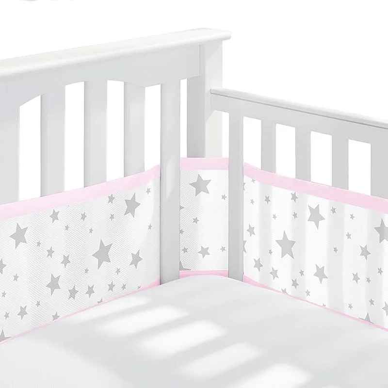 Tour de lit bébé respirant maille 3D Sécurisé étoiles câlines rose