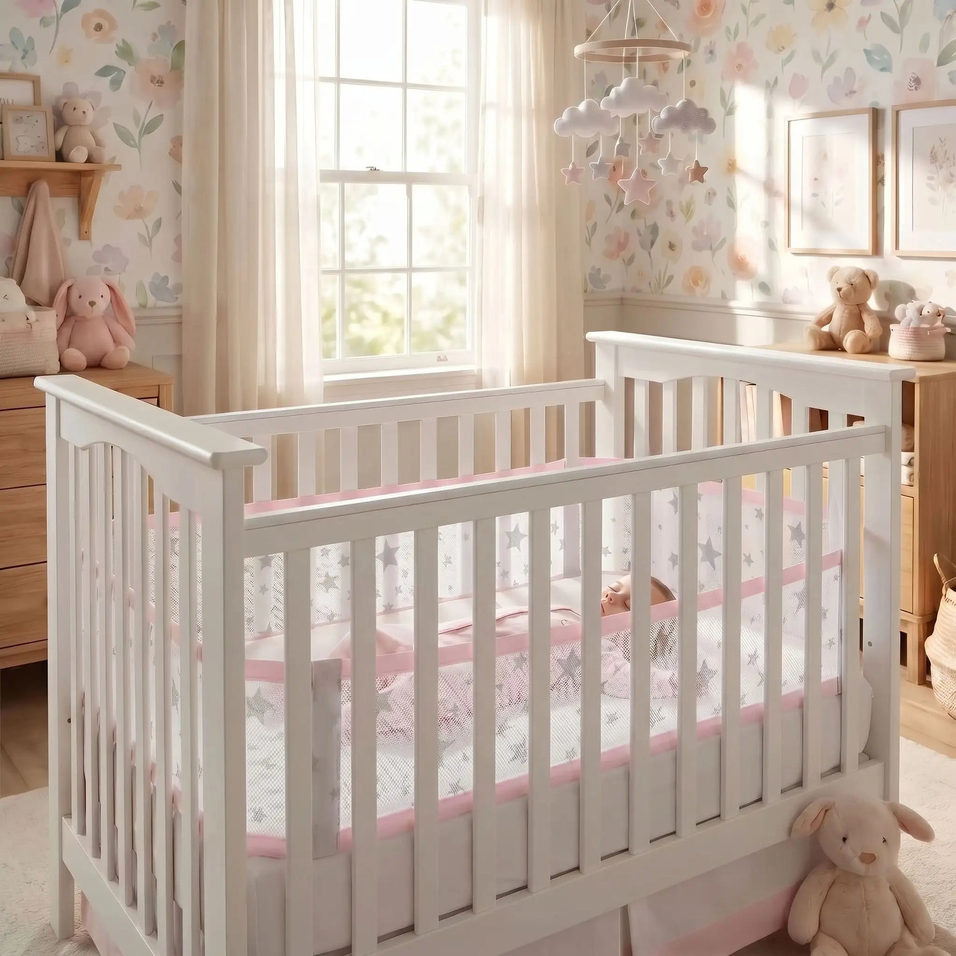Tour de lit bébé respirant maille 3D Sécurisé étoiles câlines bébé dort