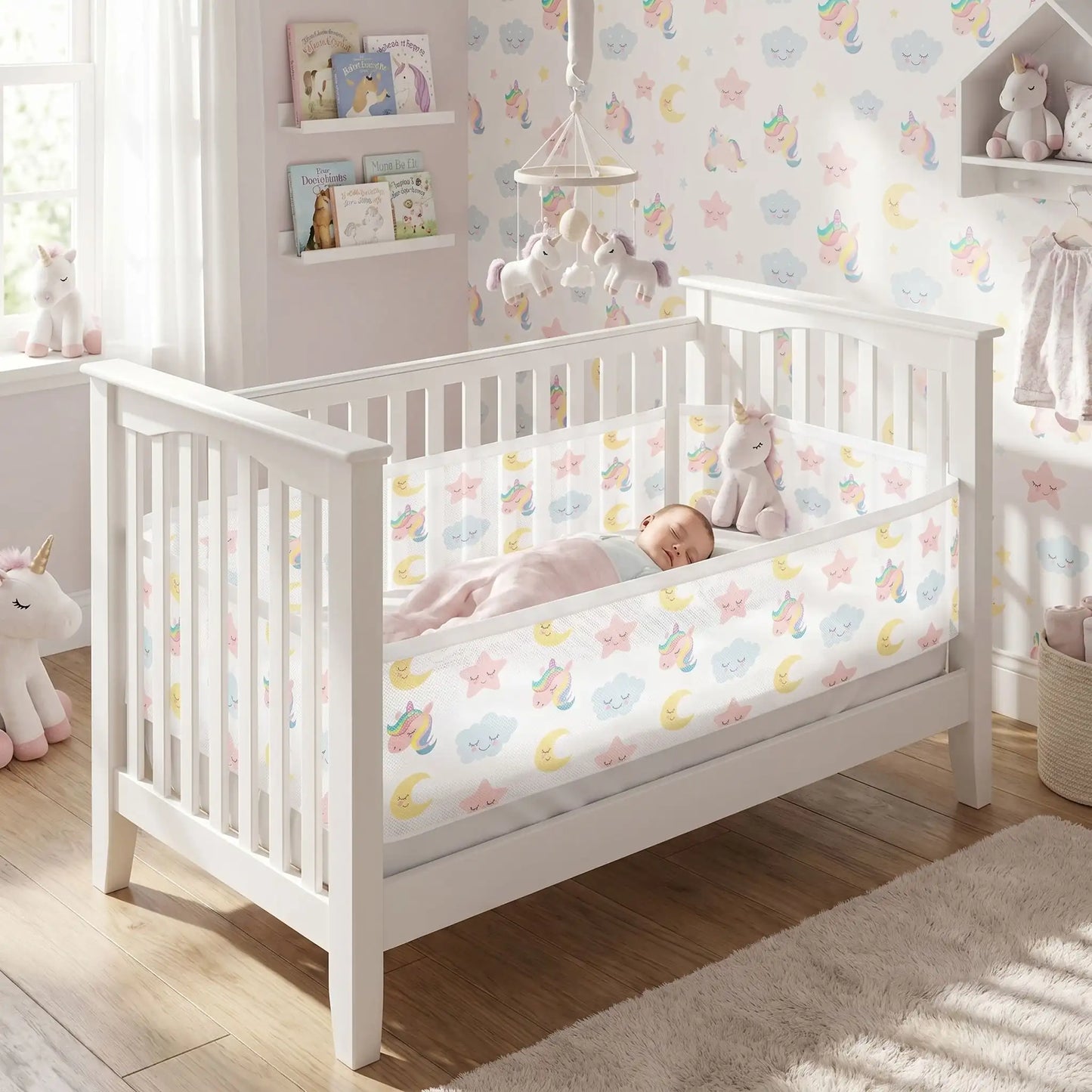 Tour de lit bébé respirant en maille sécurité LicoAir bébé dort