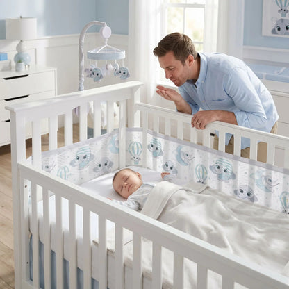Tour de lit respirant maille 
Éléphanteau sécurisant papa bisous bébé