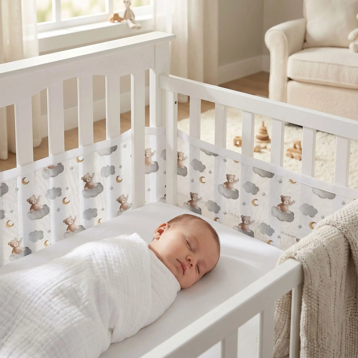 Tour de lit respirant  maille petit singe cool bébé dort