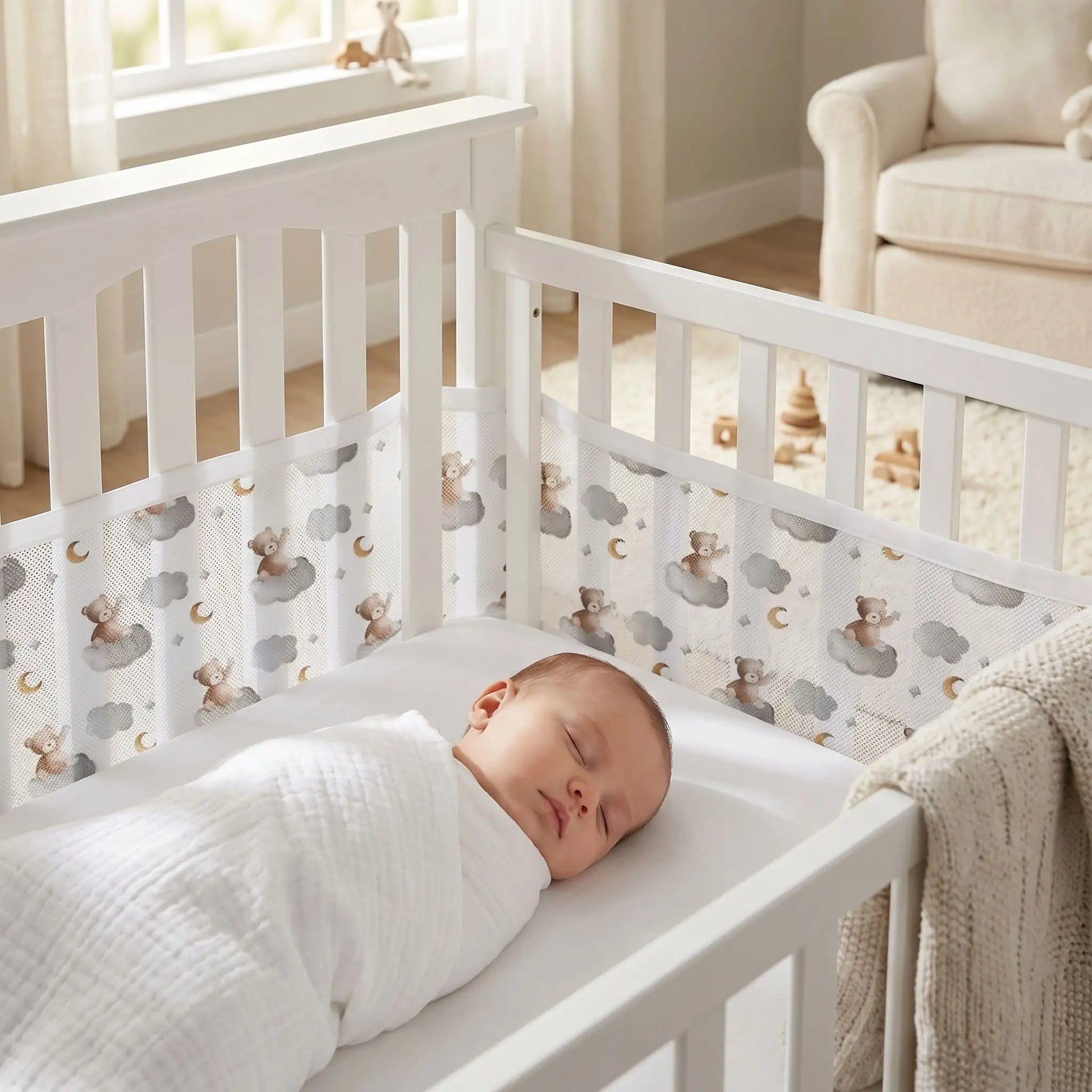 Tour de lit respirant  maille petit singe cool bébé dort