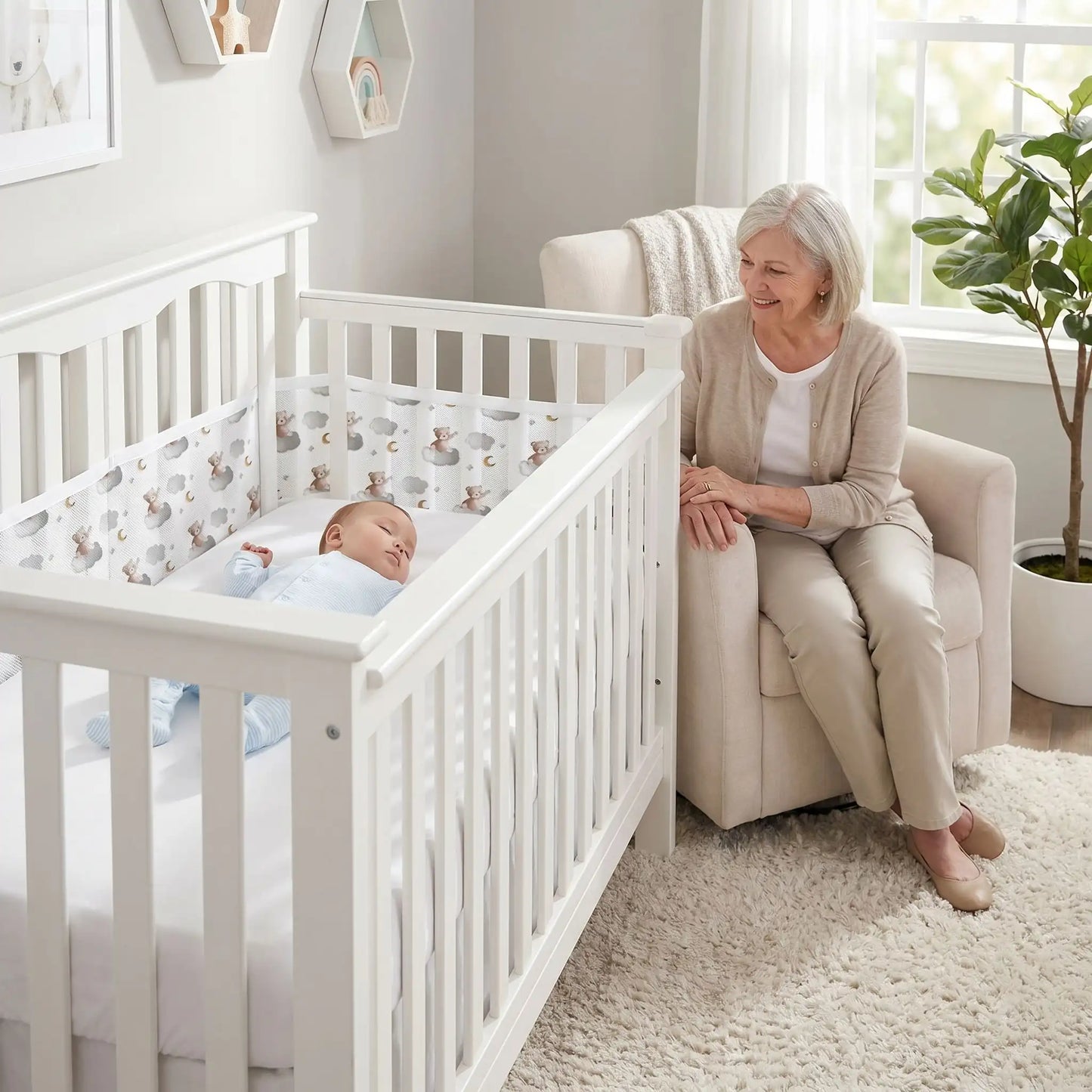 Tour de lit respirant maille petit singe cool grand-maman
