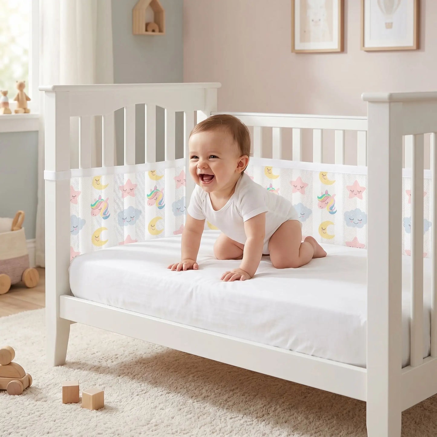 Tour de lit bébé respirant en maille sécurité LicoAir bébé ris