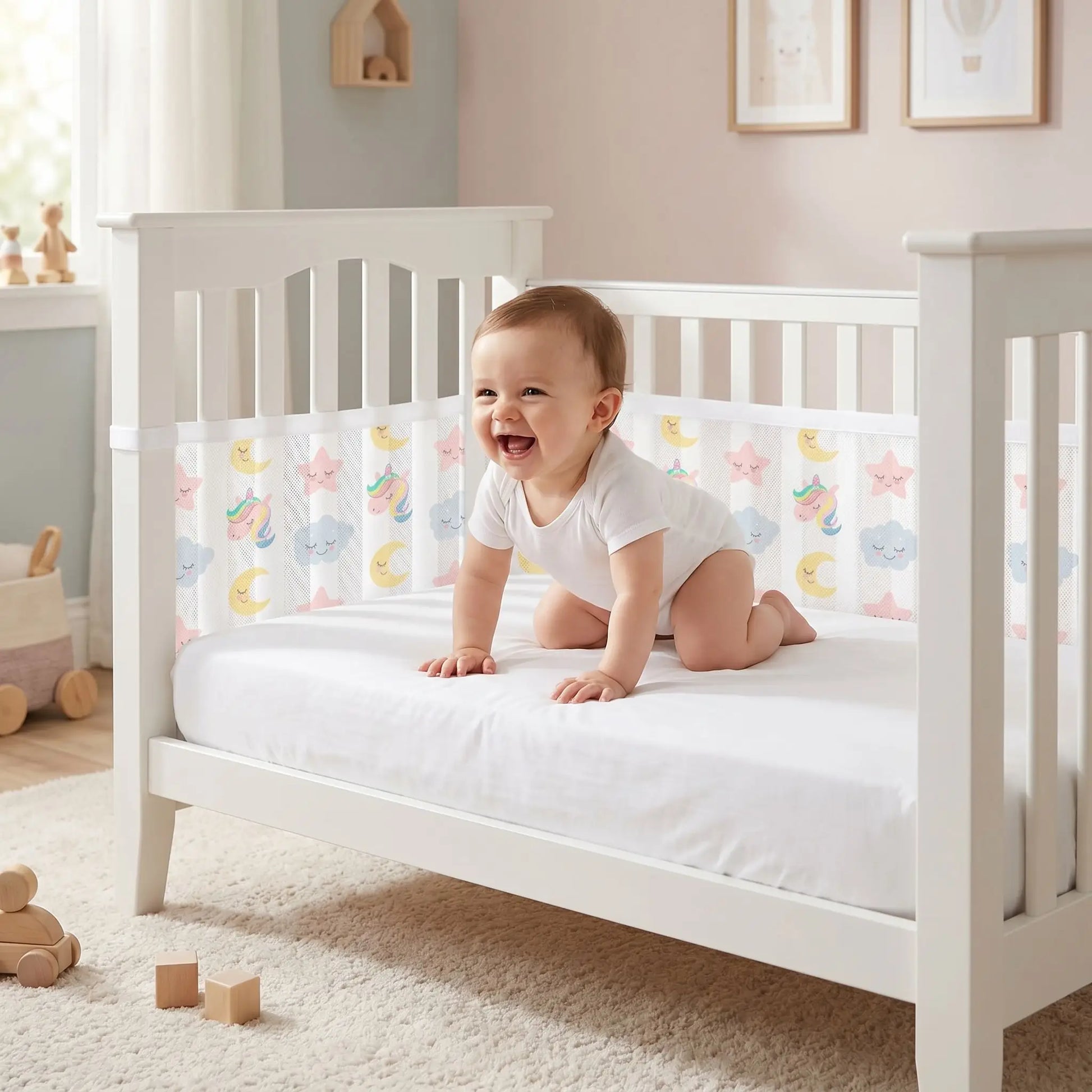 Tour de lit bébé respirant en maille sécurité LicoAir bébé ris