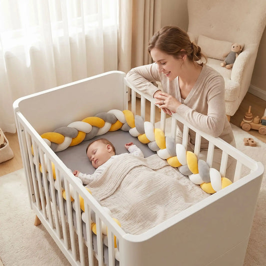tour de lit respirant tressé sécurité Jaugrisblanc mama contente