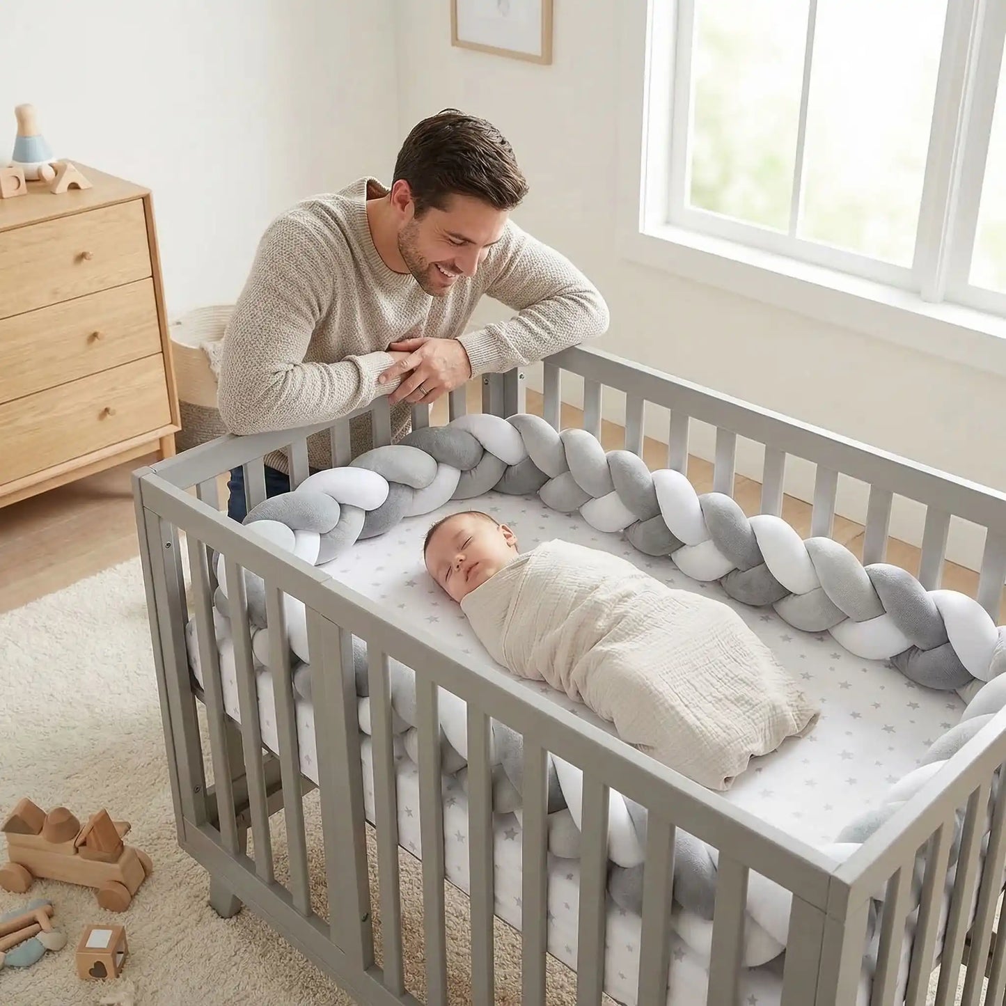 tour de lit coton artisanal bébé dort papa joyeux