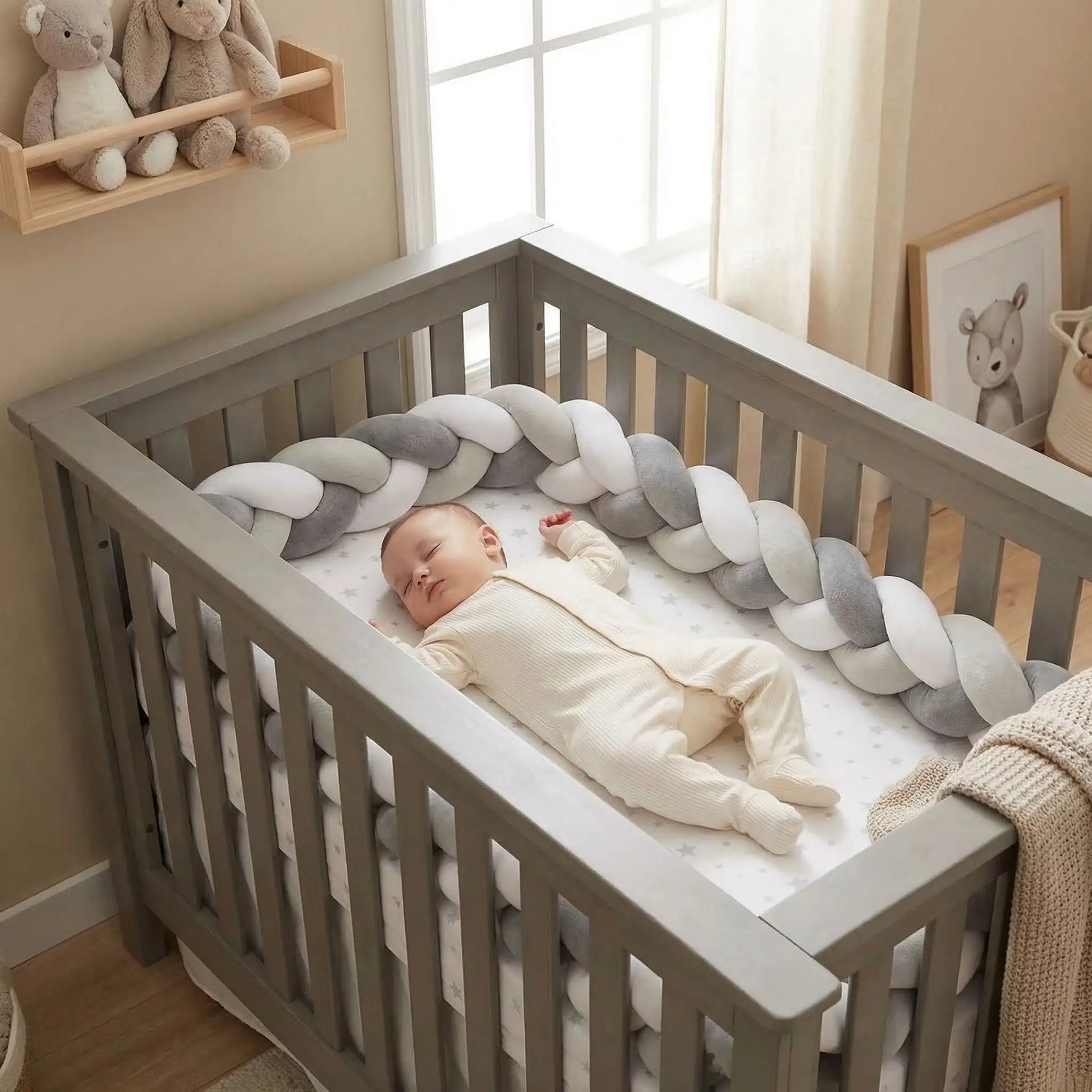 tour de lit coton artisanal sécurisant bébé dort