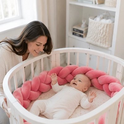 Tour de lit tresse douceur sécurisé rose bébé maman joyeuses
