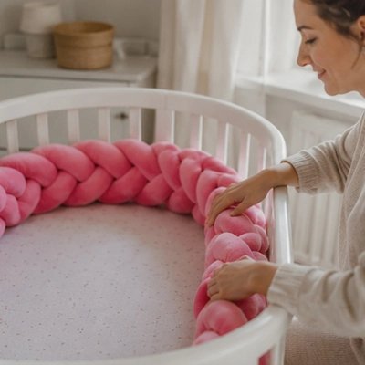 Tour de lit tresse douceur sécurisé rose mama apprécie