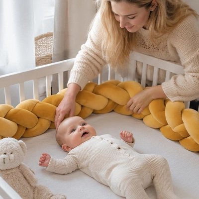 Tour de lit tresse doux sécurisé moutarde bébé zen mama admire