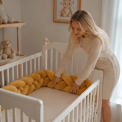 Tour de lit tresse doux sécurisé moutarde mama arrange