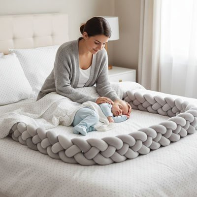 Tresse de lit cocon douillet rassurant gris maman bébé