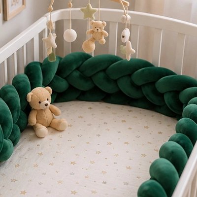 Tresse de lit  douce sécurisée vert lit doudou ours
