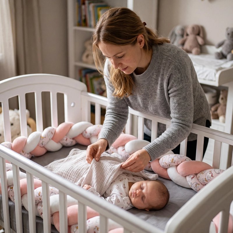 Tresse de lit protectrice décorative rose mama couche bébé