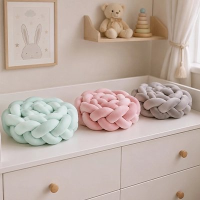 Tresse de lit variantes vert rose et gris