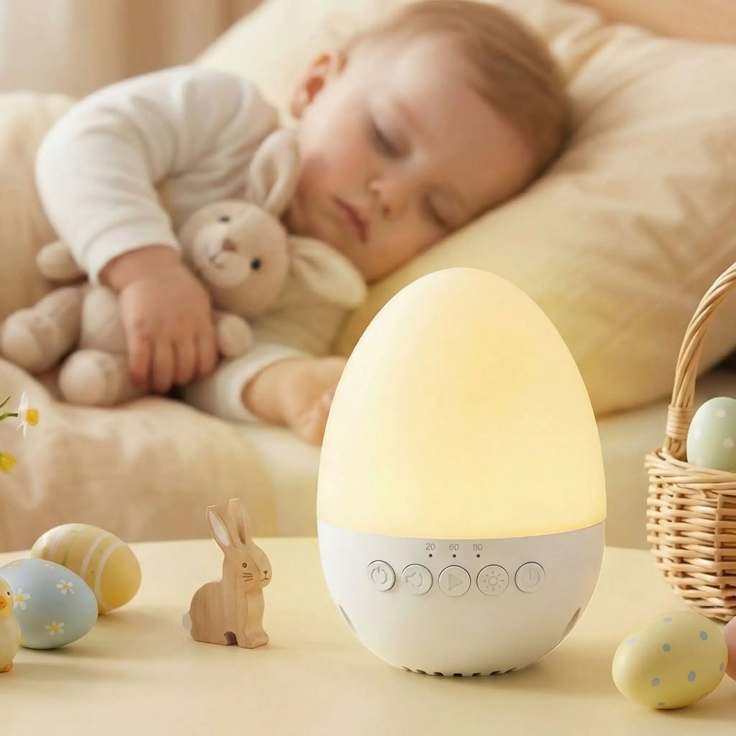 veilleuse bruits blancs bébé nuits sereines œuf lapin bébé dort