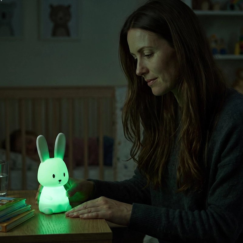 Veilleuse lapin  lumière douce lapinou vert maman allume