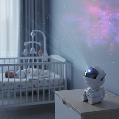Veilleuse projection astronaute ciel étoilé apaisant enfant dort