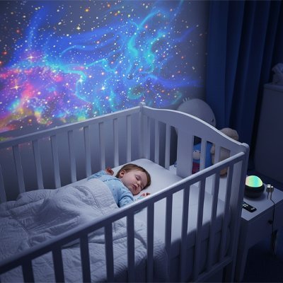 Veilleuse projection étoiles colorées nuit magique apaisante bébé calme dort