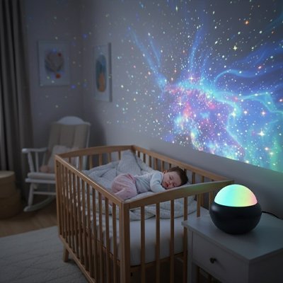 Veilleuse projection étoiles colorées nuit magique apaisante bébé dort
