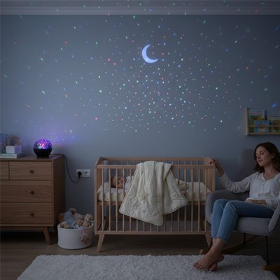 Veilleuse projection galaxie enchantée nuit calme bébé dort mama relaxe